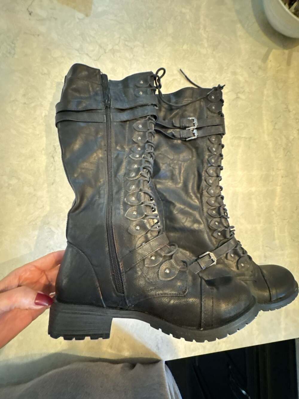 Wild Diva Timberly-65 Combat Boots Size 8 Black Military Knee High